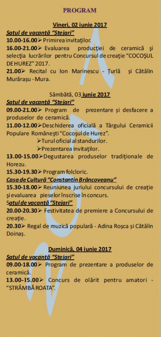 Flyer 2 Târgul ceramicii populare românești „Cocoșul de Hurez” 
