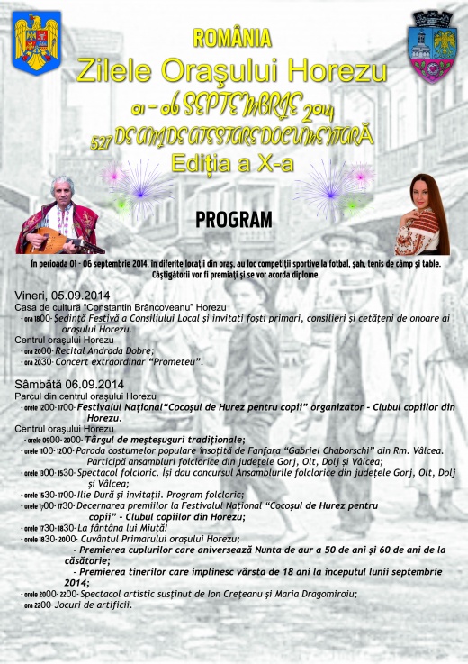Program - Zilele orașului Horezu - ediția a X-a