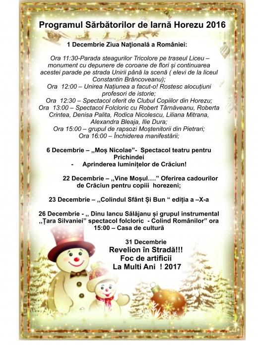 Programul sărbătorilor de iarnă Horezu 2016
